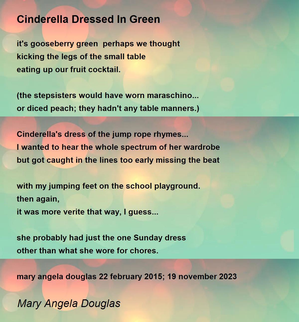 Cinderella Dressed In Green - Cinderella Dressed In Green Poem by Mary Angela Douglas Cinderella Dressed In Green - Cinderella Dressed In Green Poem by Mary Angela Douglas
