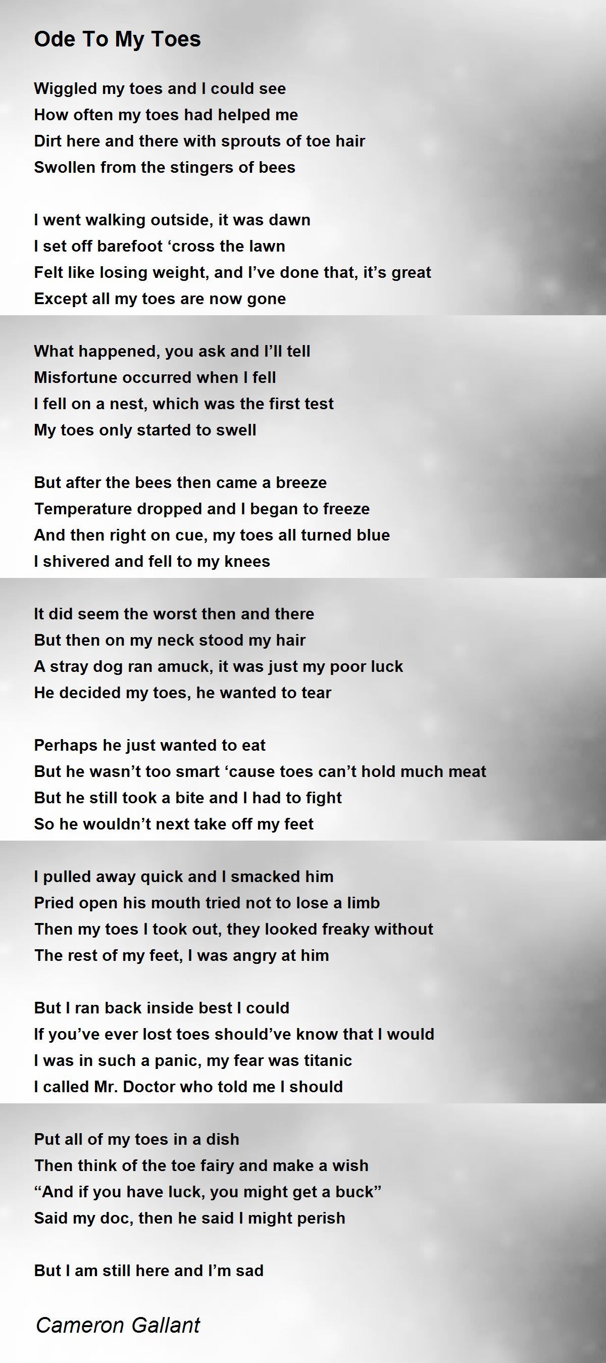Ode To My Toes - Ode To My Toes Poem by Cameron Gallant