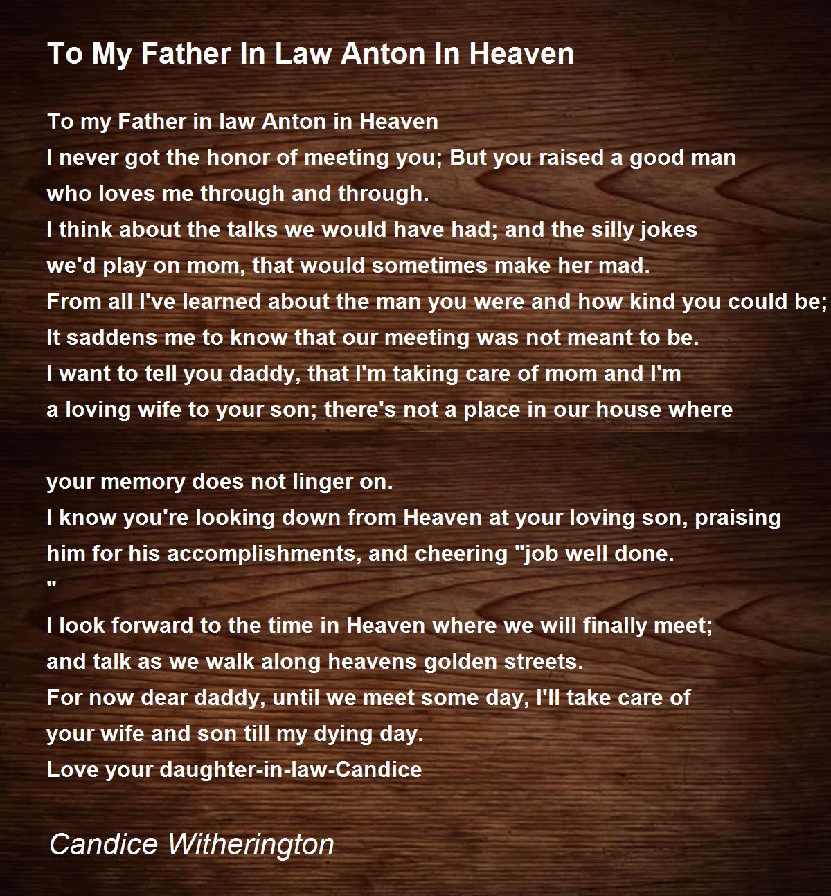 My Father In Law Anton Heaven Poem