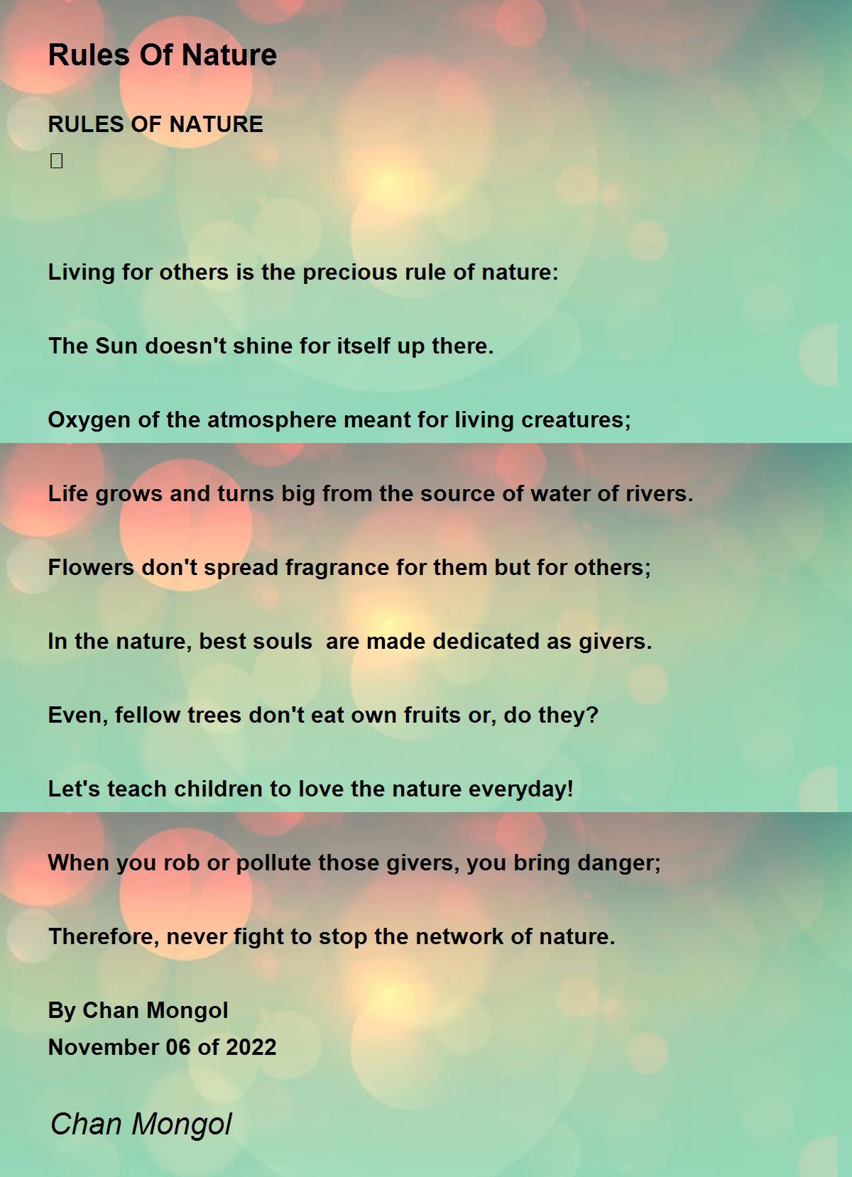 Rules Of Nature - Rules Of Nature Poem by Chan Mongol