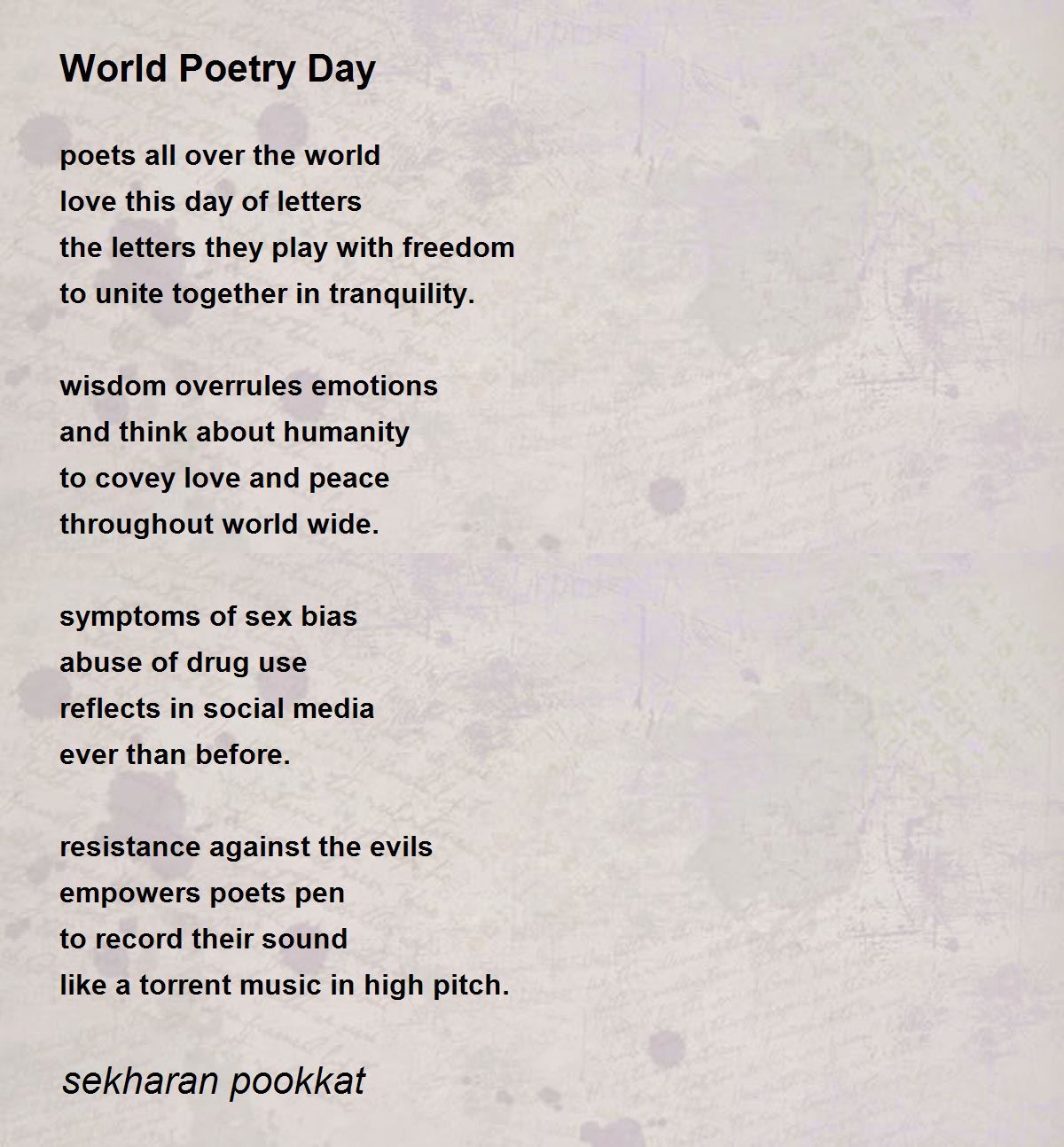 World Poetry Day - World Poetry Day Poem by sekharan pookkat