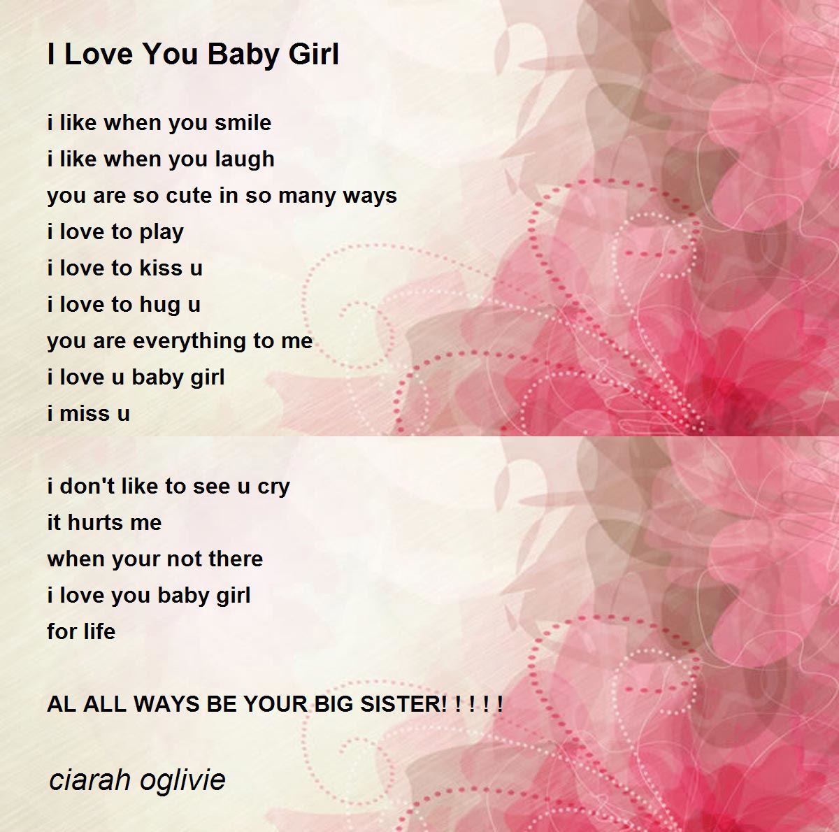 I Love You Baby Girl - I Love You Baby Girl Poem by ciarah oglivie