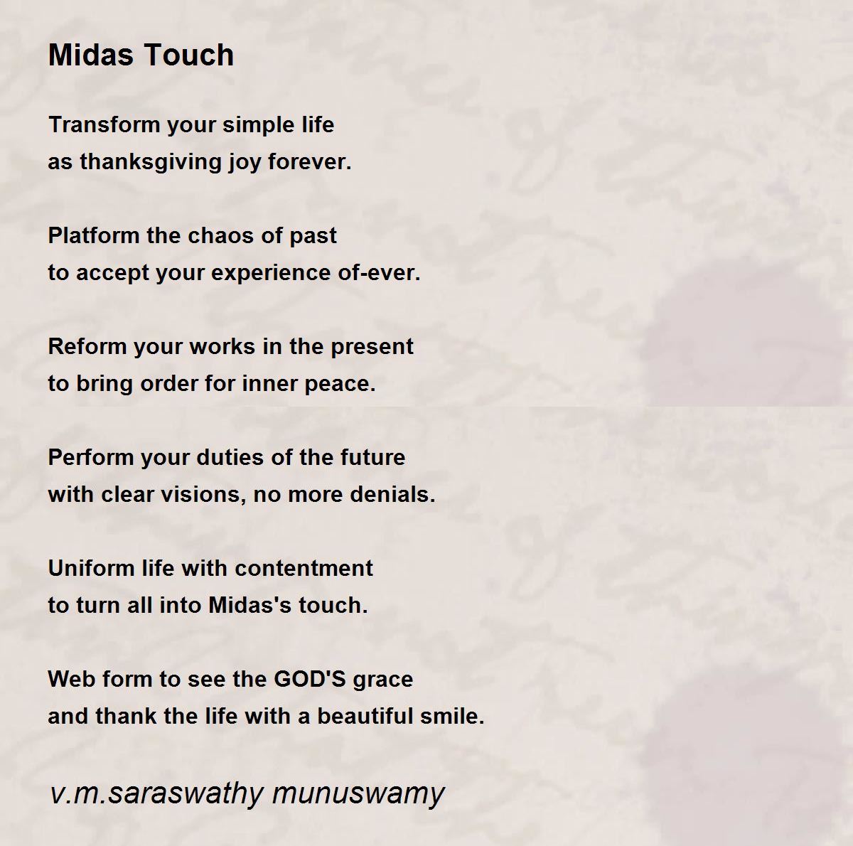 Midas Touch - Midas Touch Poem by v.m.saraswathy munuswamy