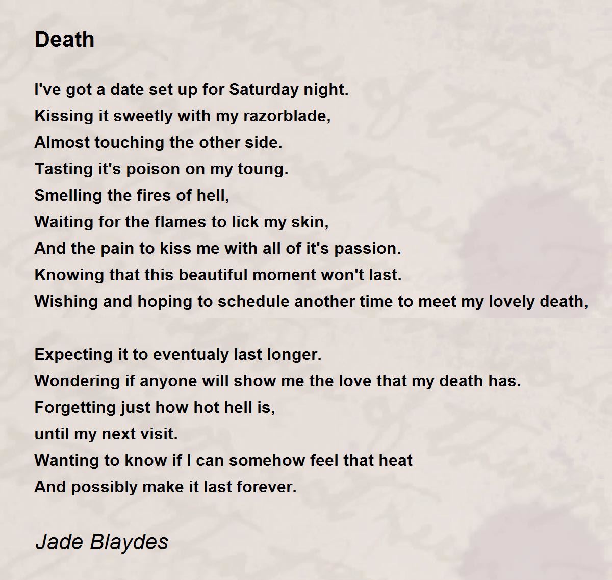Death - Death Poem by Jade Blaydes