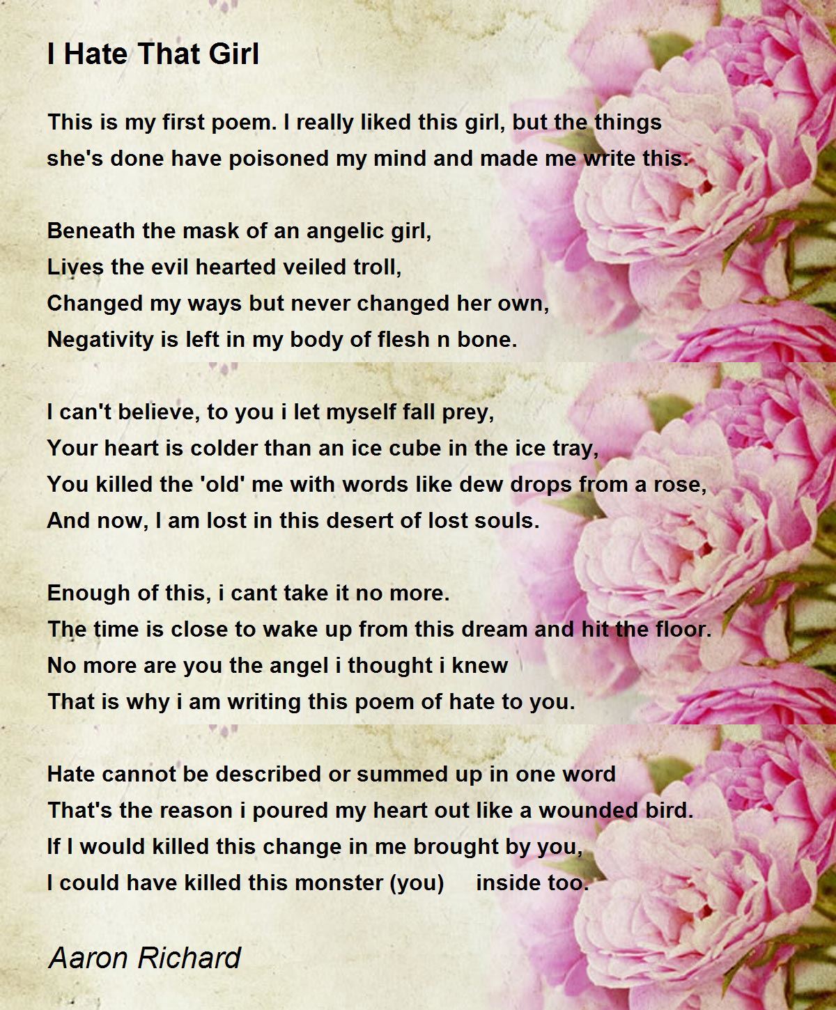 I Hate That Girl - I Hate That Girl Poem by Aaron Richard