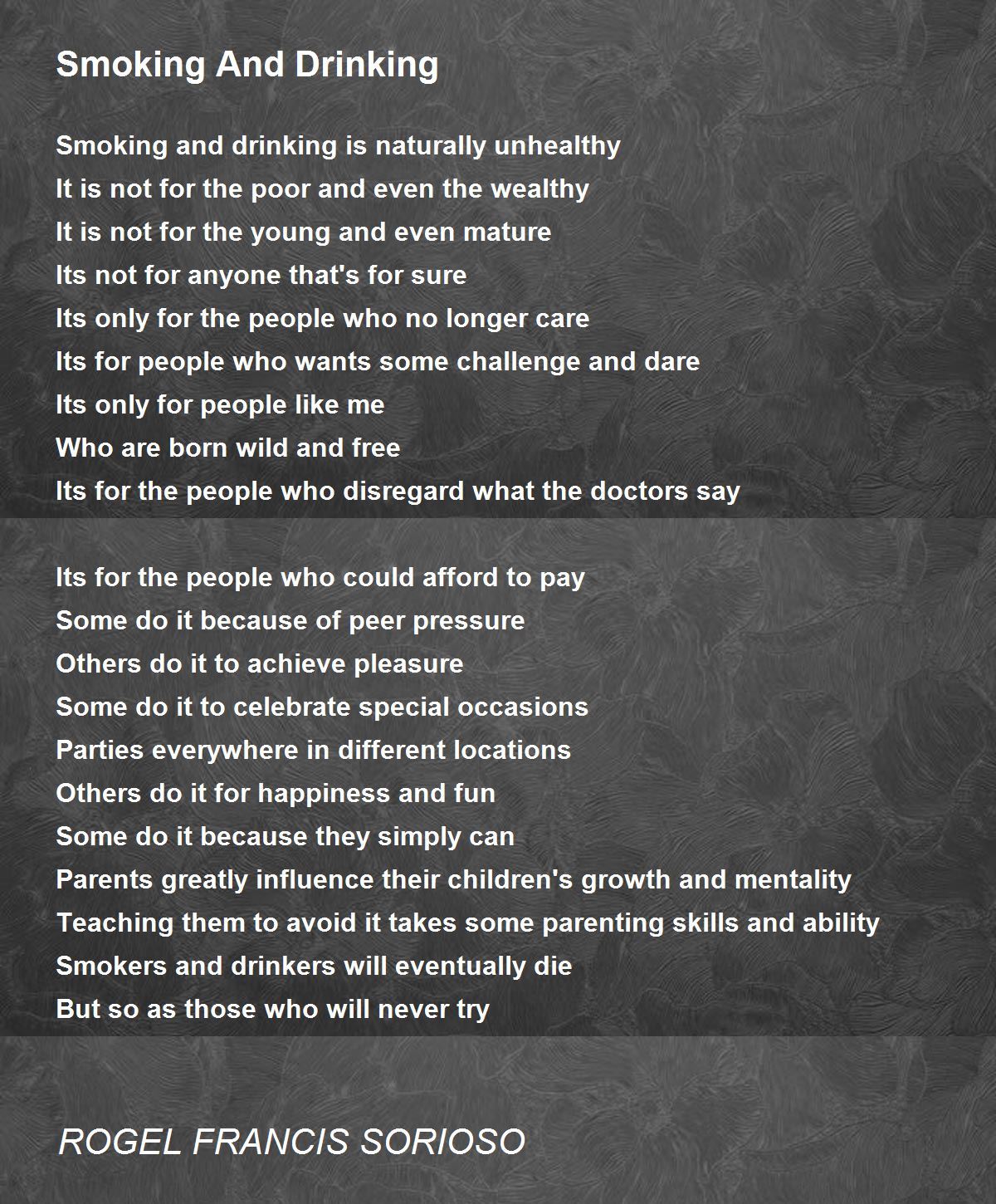 Smoking And Drinking - Smoking And Drinking Poem by ROGEL FRANCIS SORIOSO