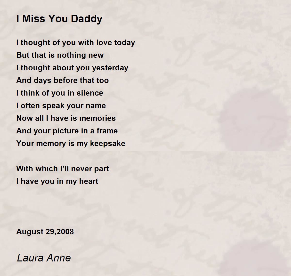 I Miss You Daddy - I Miss You Daddy Poem by Laura Anne