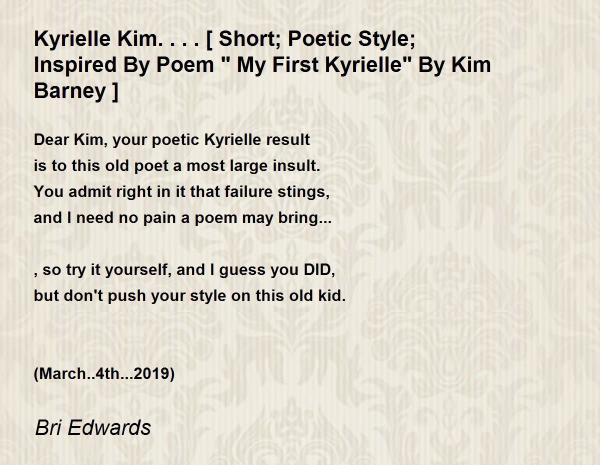 Kyrielle Kim Short Poetic Style
