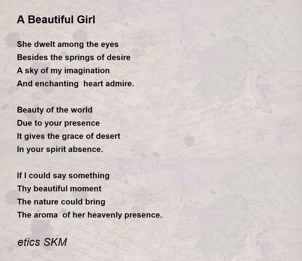A Beautiful Girl Poem By Etics Skm
