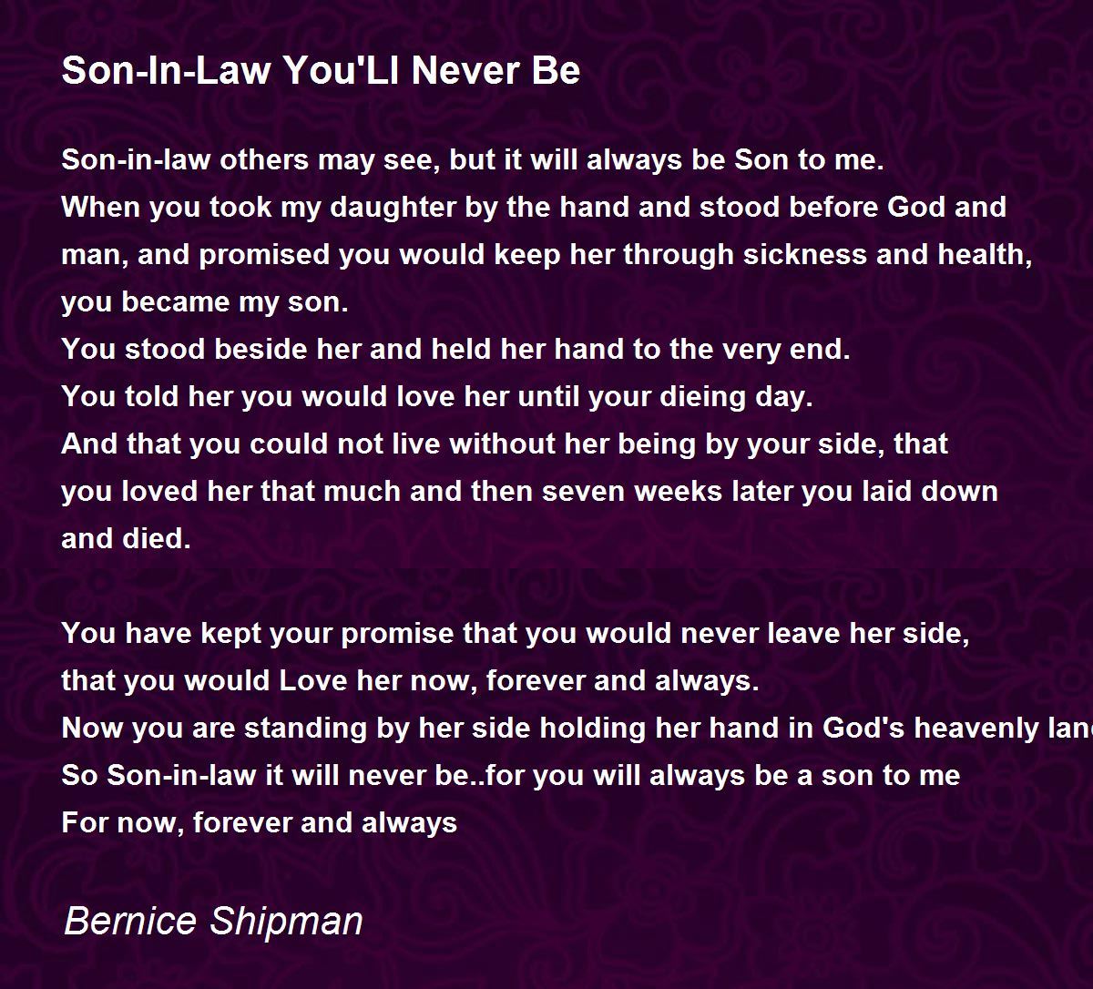 Son In Law You Ll Never Be Poem