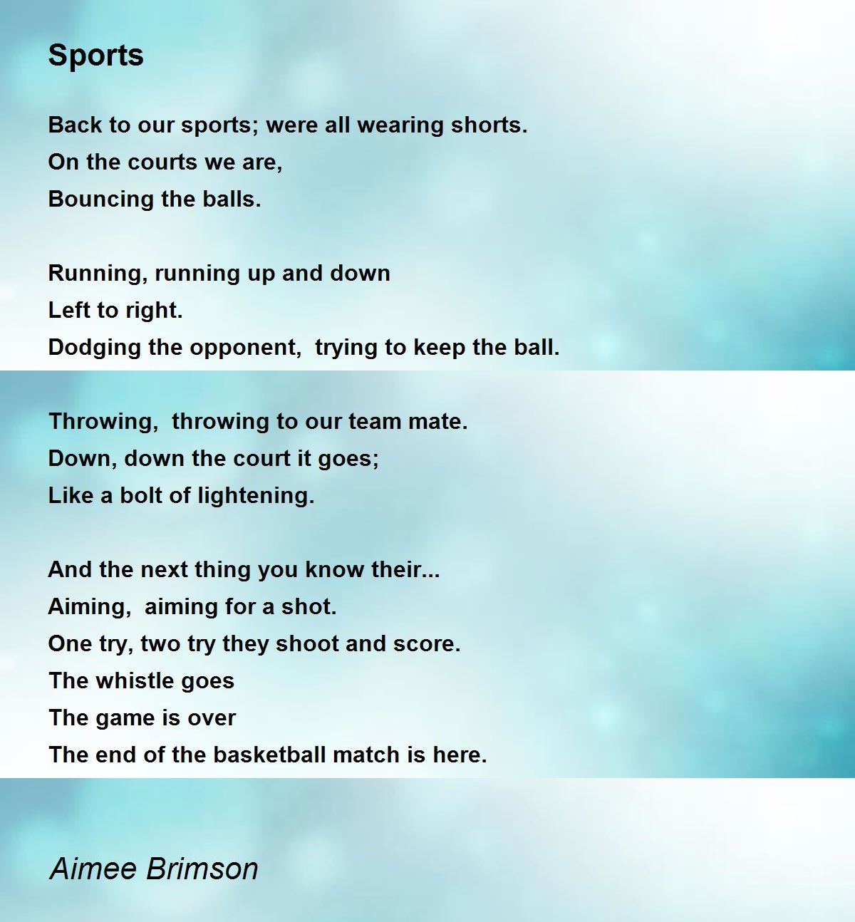 Sports Poem By Aimee Brimson