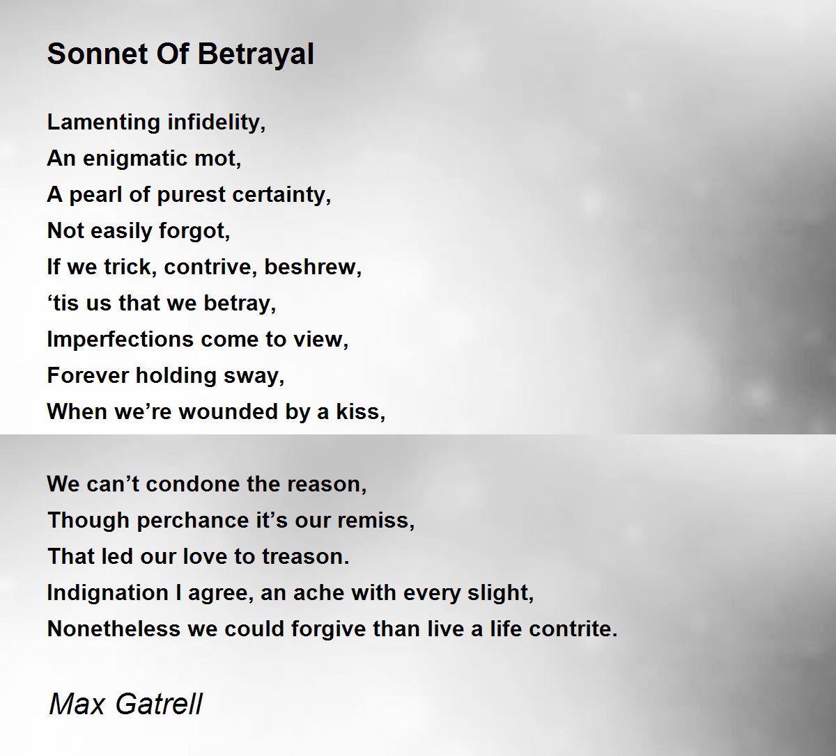 Sonnet Of Betrayal - Sonnet Of Betrayal Poem by Max Gatrell