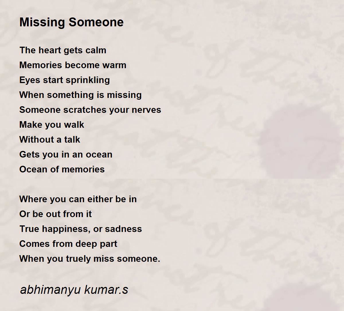 Missing Someone - Missing Someone Poem by abhimanyu kumar.s