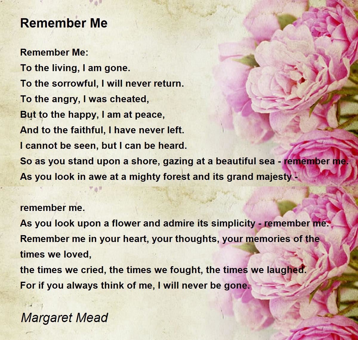 Remember Me Poem By Margaret Mead