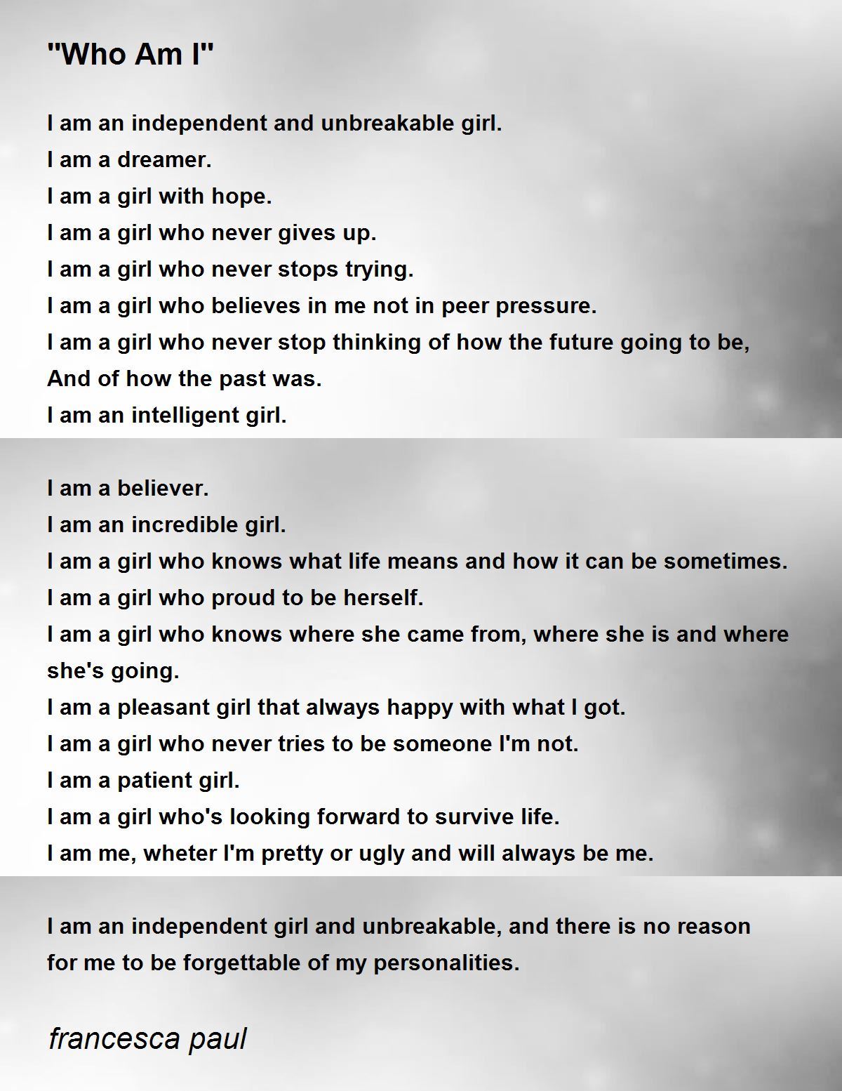 Who Am I - Who Am I Poem by francesca paul