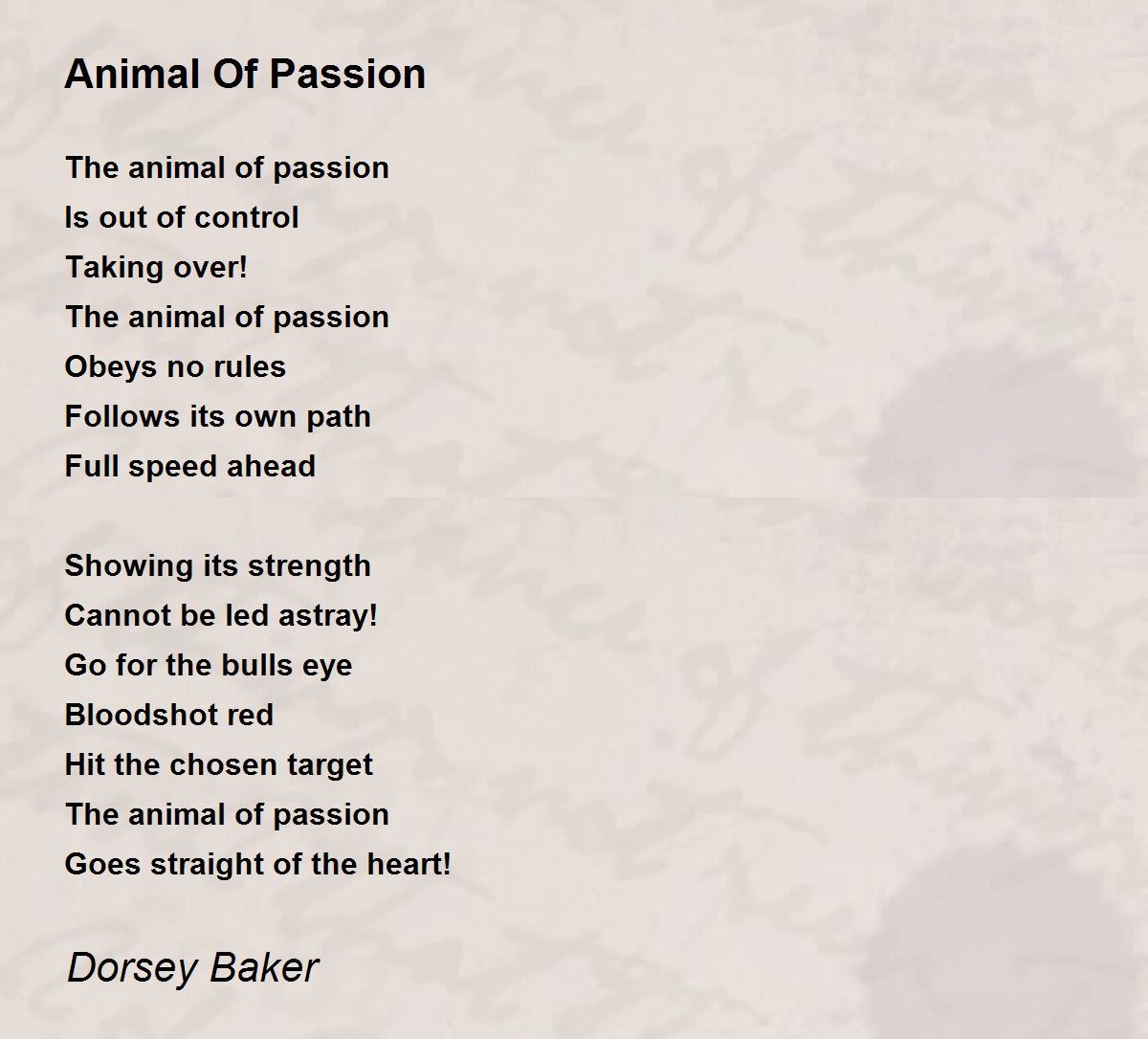 Animal Of Passion - Animal Of Passion Poem by Dorsey Baker