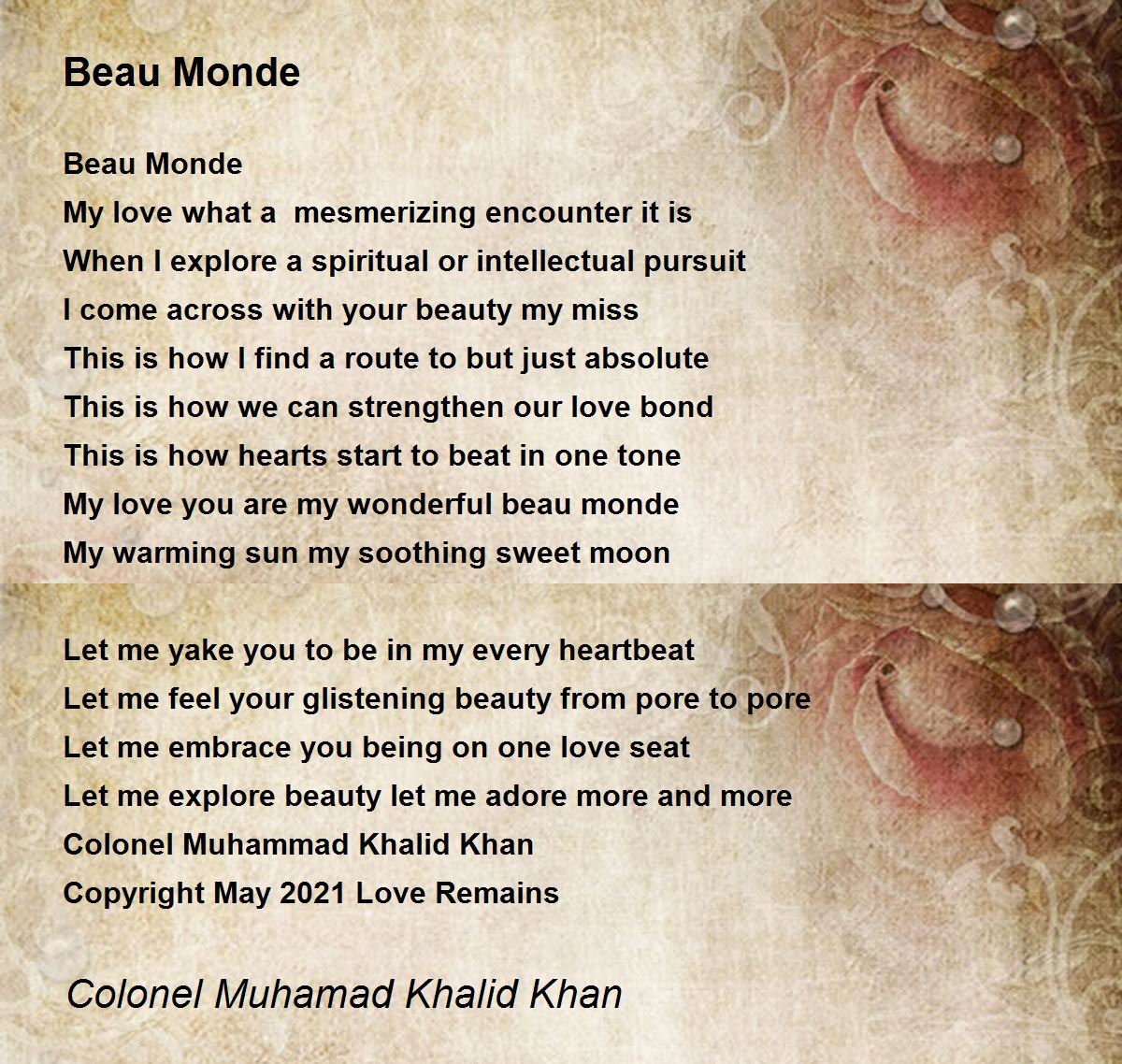 Beau Monde Beau Monde Poem by Colonel Muhamad Khalid Khan