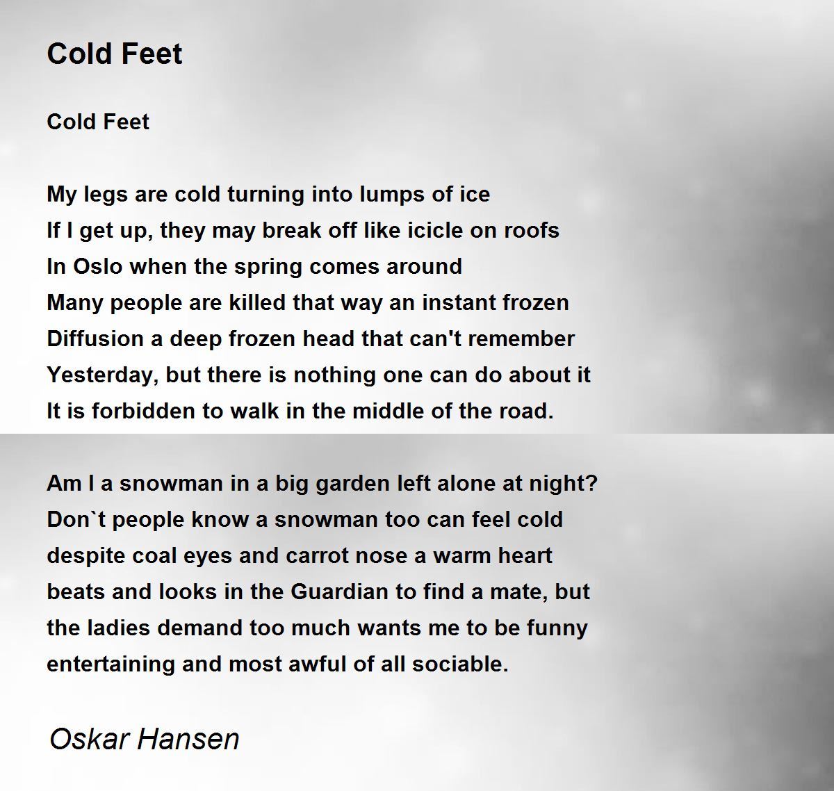Cold Feet - Cold Feet Poem by Jan Oskar Hansen