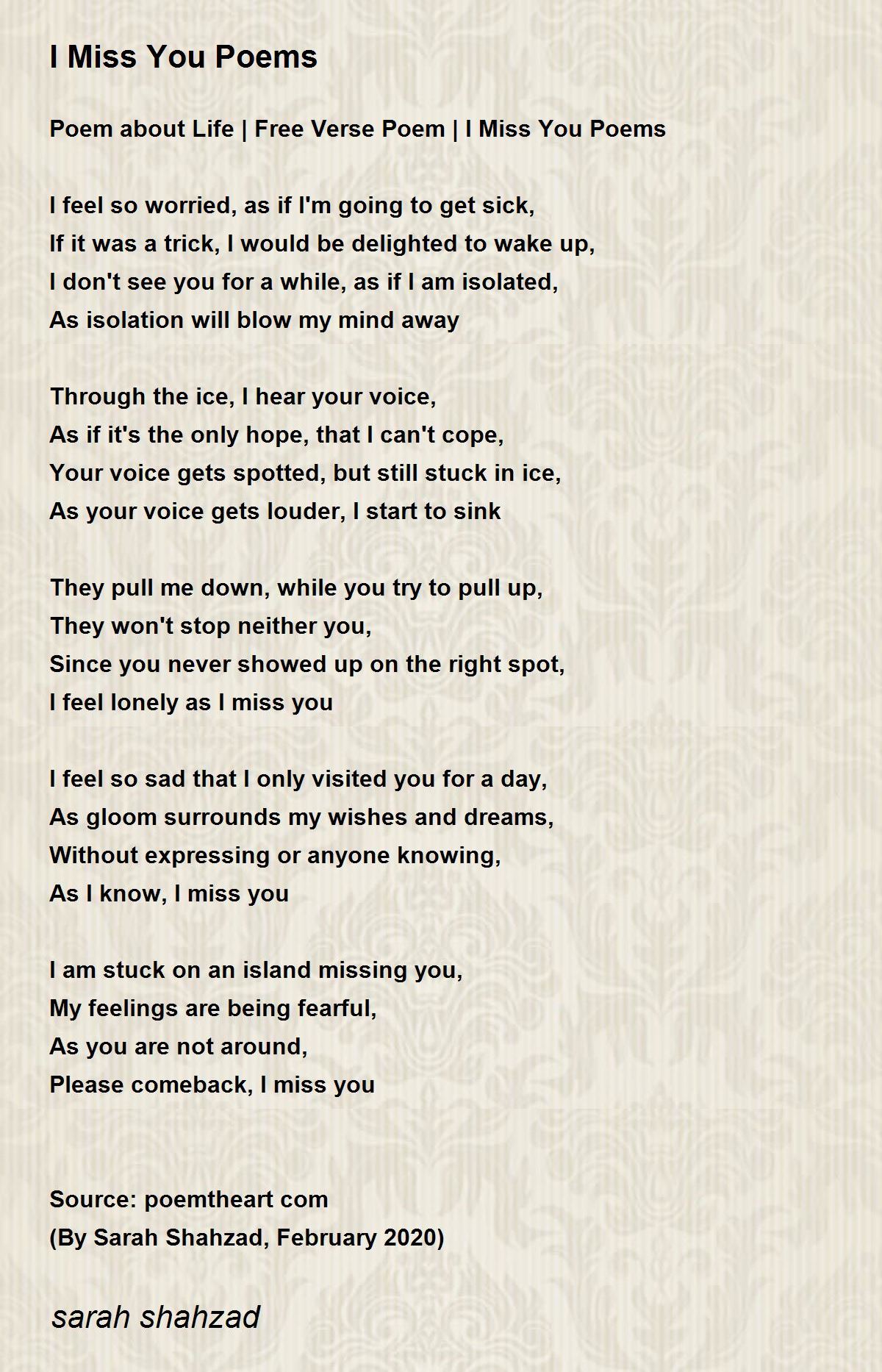 I Miss You Poems I Miss You Poems Poem By Sarah Shahzad