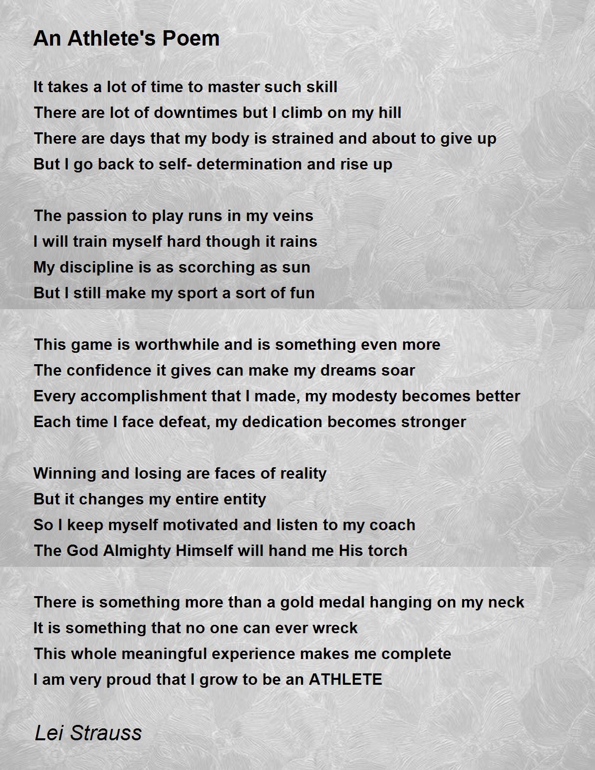 An Athlete S Poem By Lei Strauss