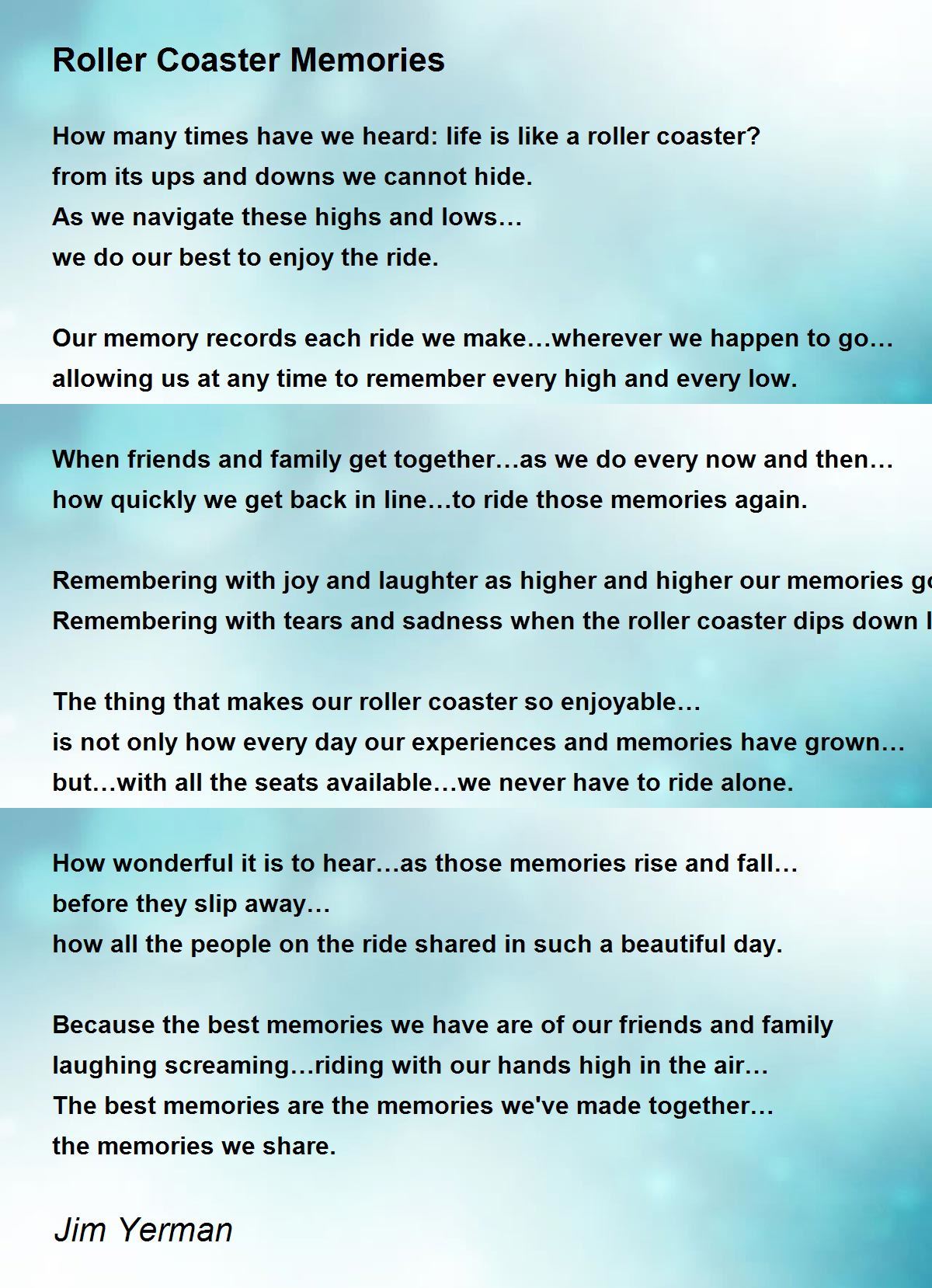 Roller Coaster Memories - Roller Coaster Memories Poem by Jim Yerman