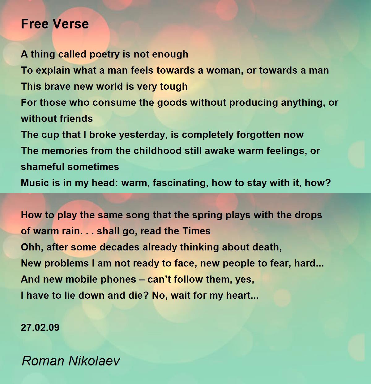 Free Verse Free Verse Poem By Roman Nikolaev 58 OFF