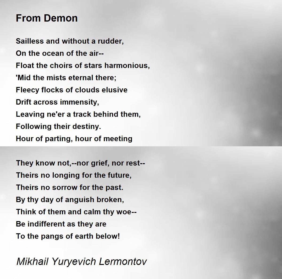 From Demon Poem By Mikhail Yuryevich