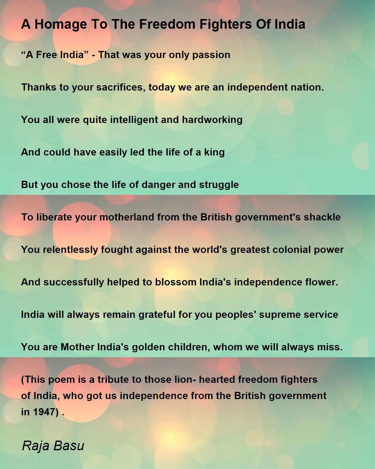 Short Poem On Freedom Fighters Of India In English - Infoupdate.org