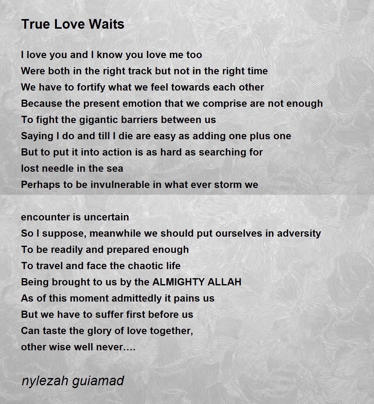 True Love Waits - True Love Waits Poem by Hazelyn Usop