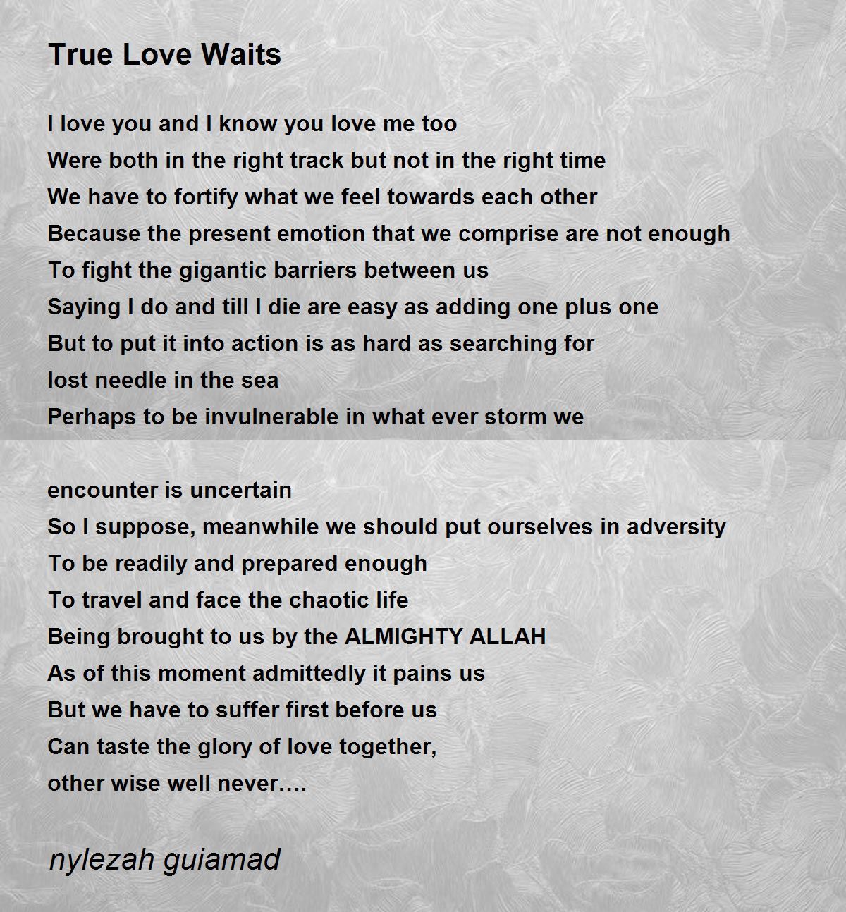 My True Love Waits, poem by Farren N. Keys