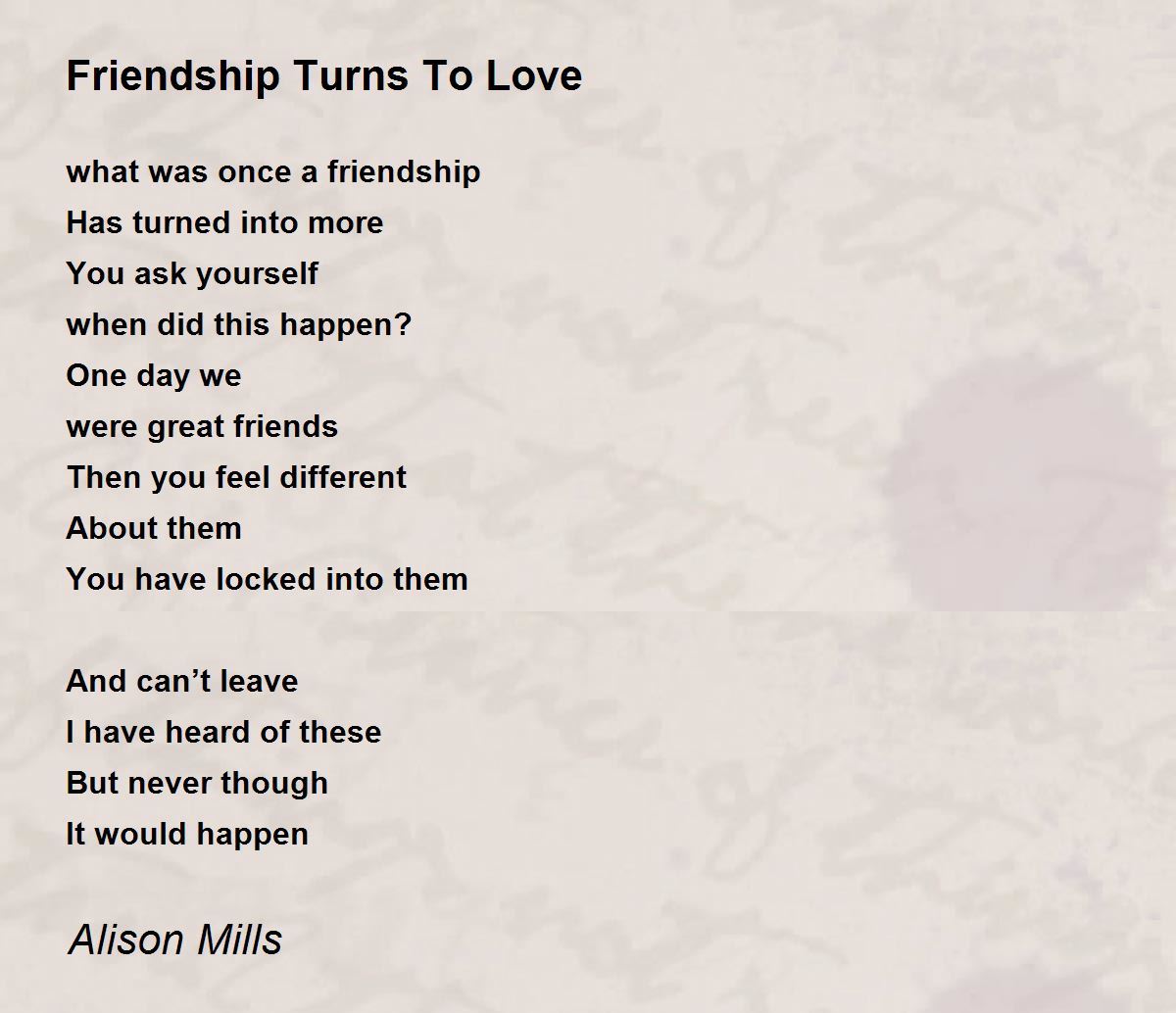Friendship Turns To Love - Friendship Turns To Love Poem by Alison ...