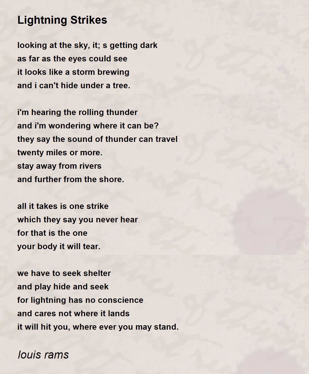 Lightning Strikes Poem By Louis Rams