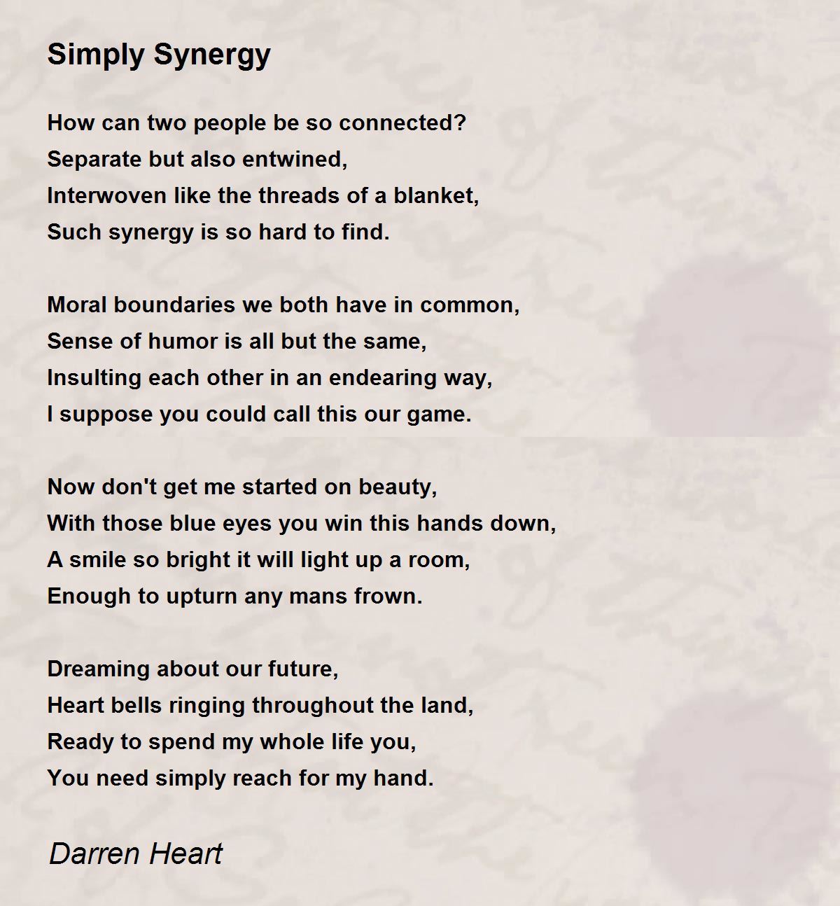 Simply Synergy Poem By Darren Heart