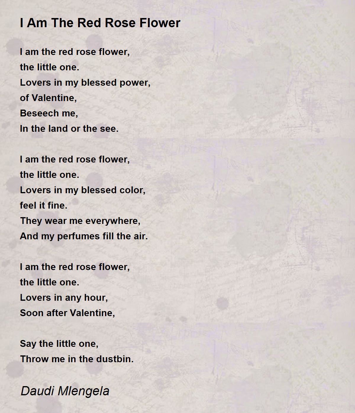Afslag Til Ni Ledig I Am The Red Rose Flower - I Am The Red Rose Flower Poem by Daudi Mlengela