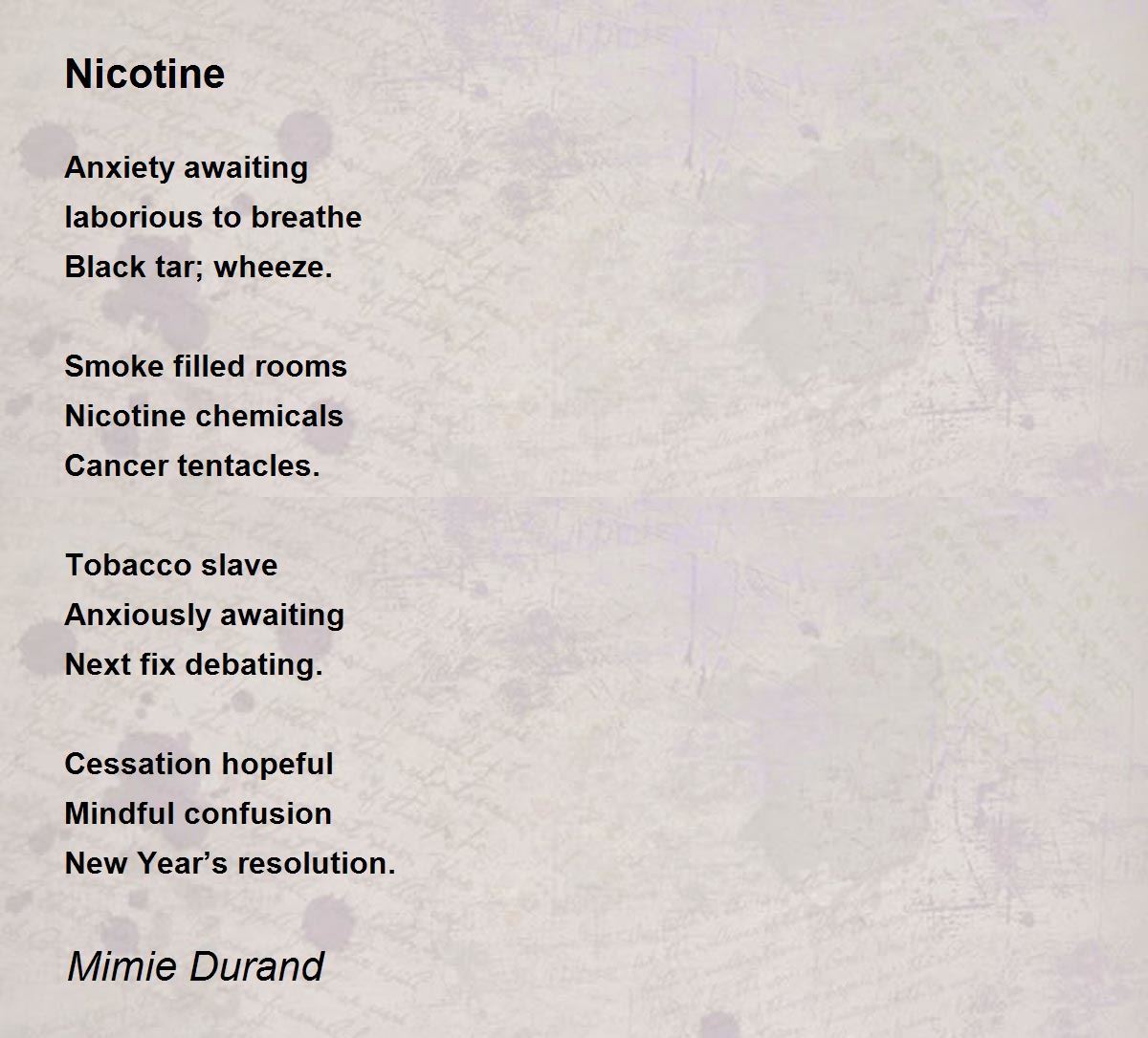 tobacco acrostic poem Nicotine