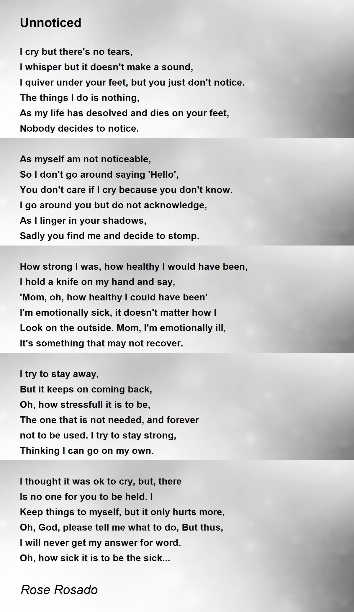 Unnoticed - Unnoticed Poem by Rose Rosado