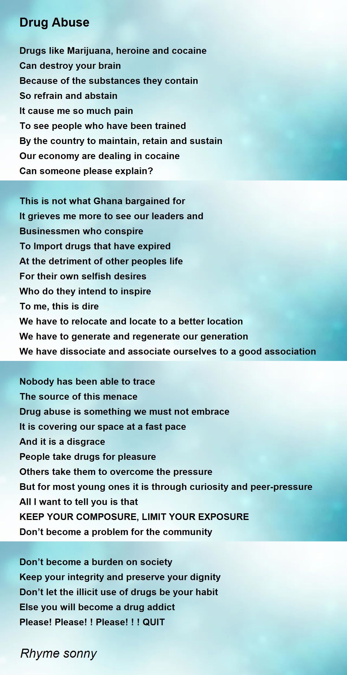 Drug Abuse - Drug Abuse Poem by Rhyme sonny
