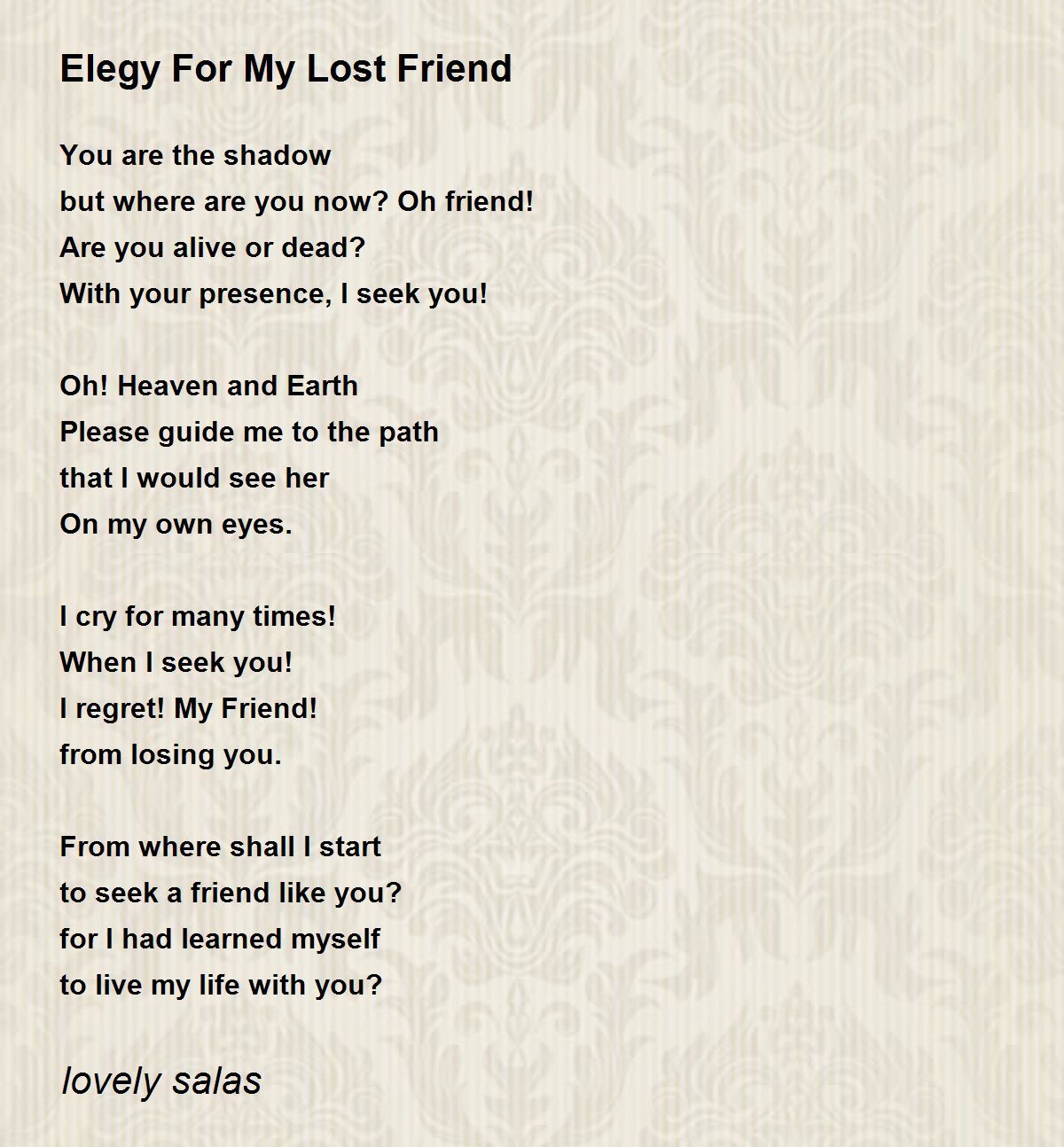 Elegy For My Lost Friend - Elegy For My Lost Friend Poem by lovely