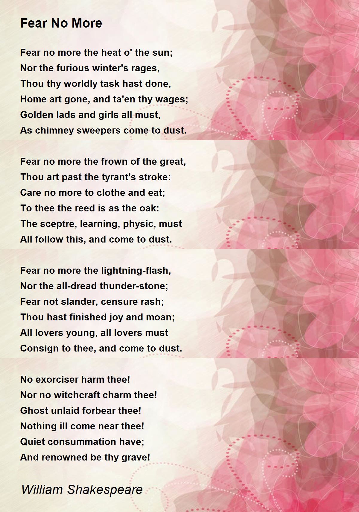 Fear No More Poem By William Shakespeare