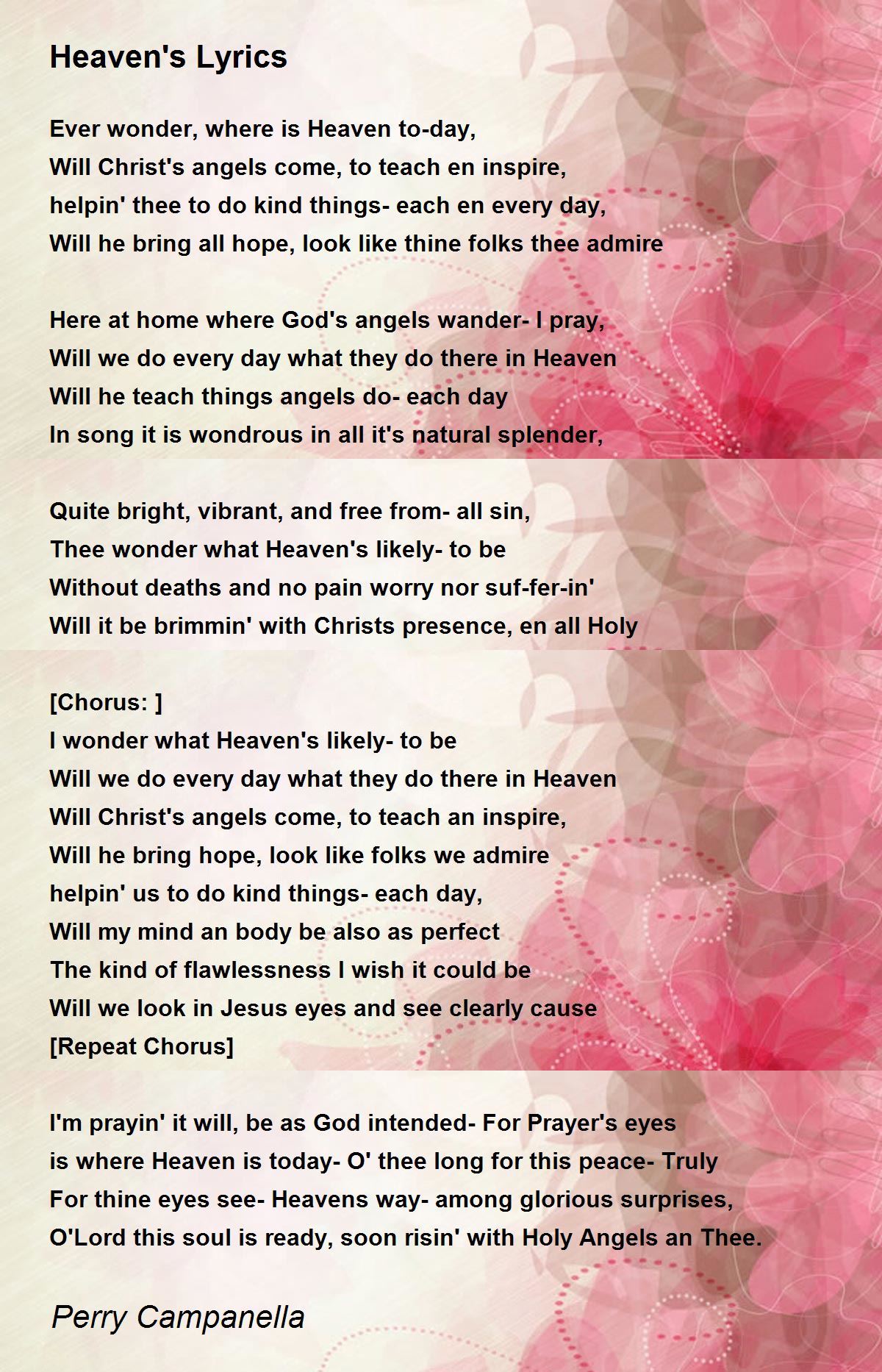 Heaven s Lyrics Heaven s Lyrics Poem by Perry Campanella