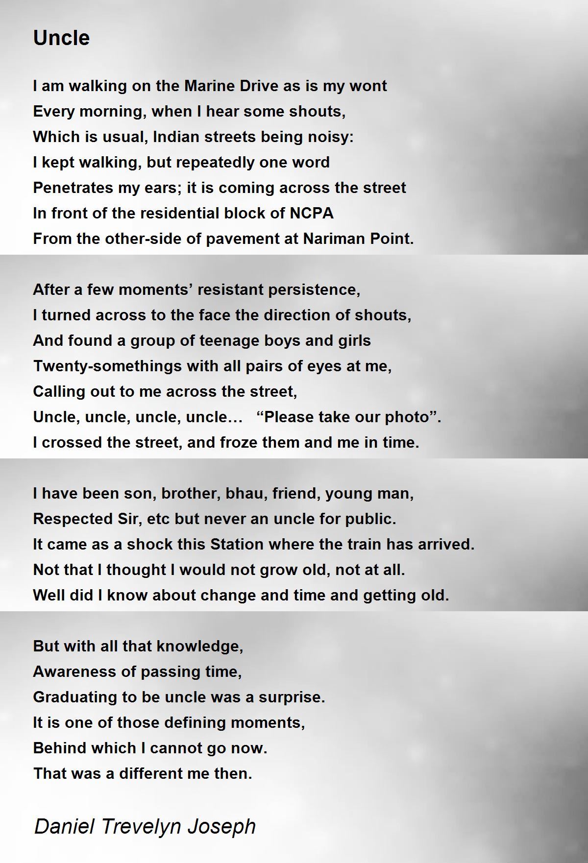 Uncle Poem By Daniel Trevelyn Joseph