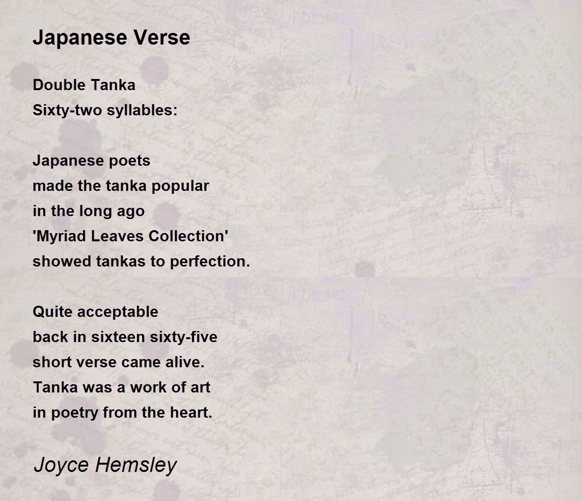 Japanese Verse - Japanese Verse Poem by Joyce Hemsley