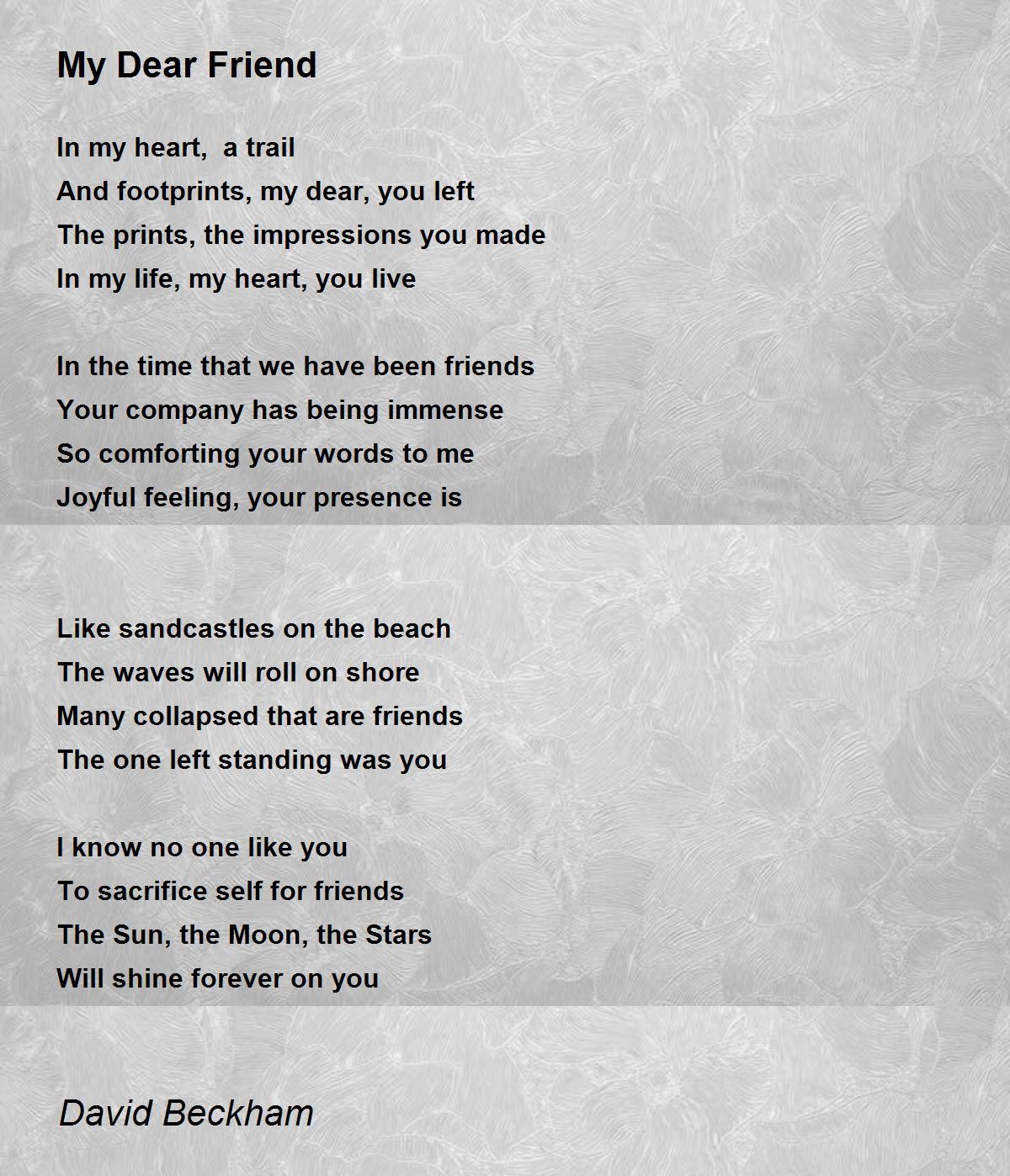 My Dear Friend Poem By David Beckham