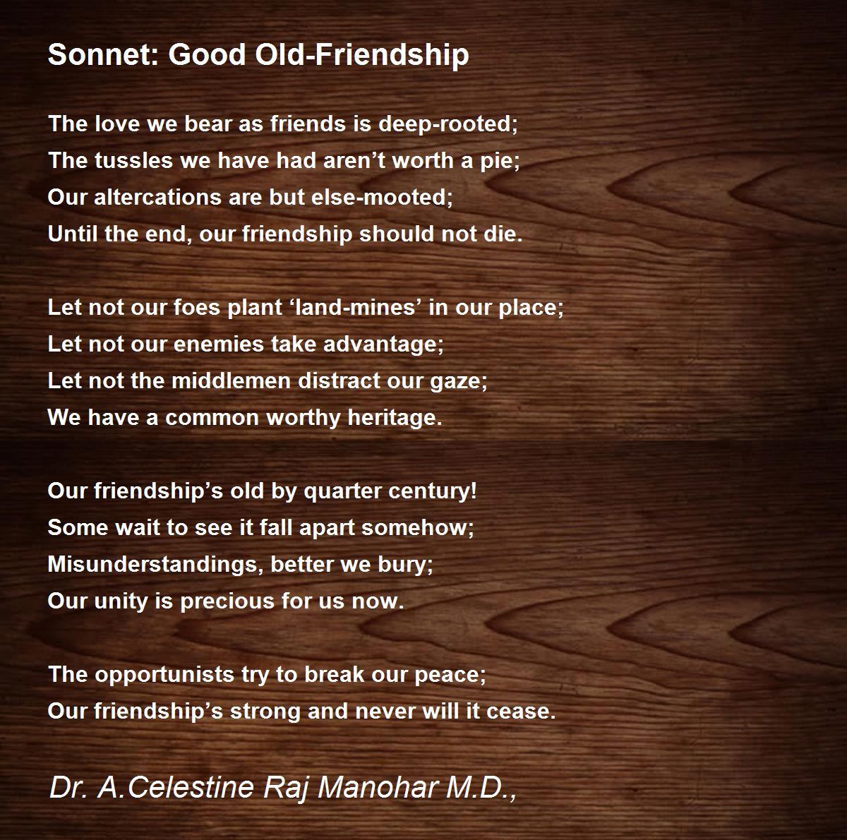 Good Old Friendship Poem By Dr John Celes