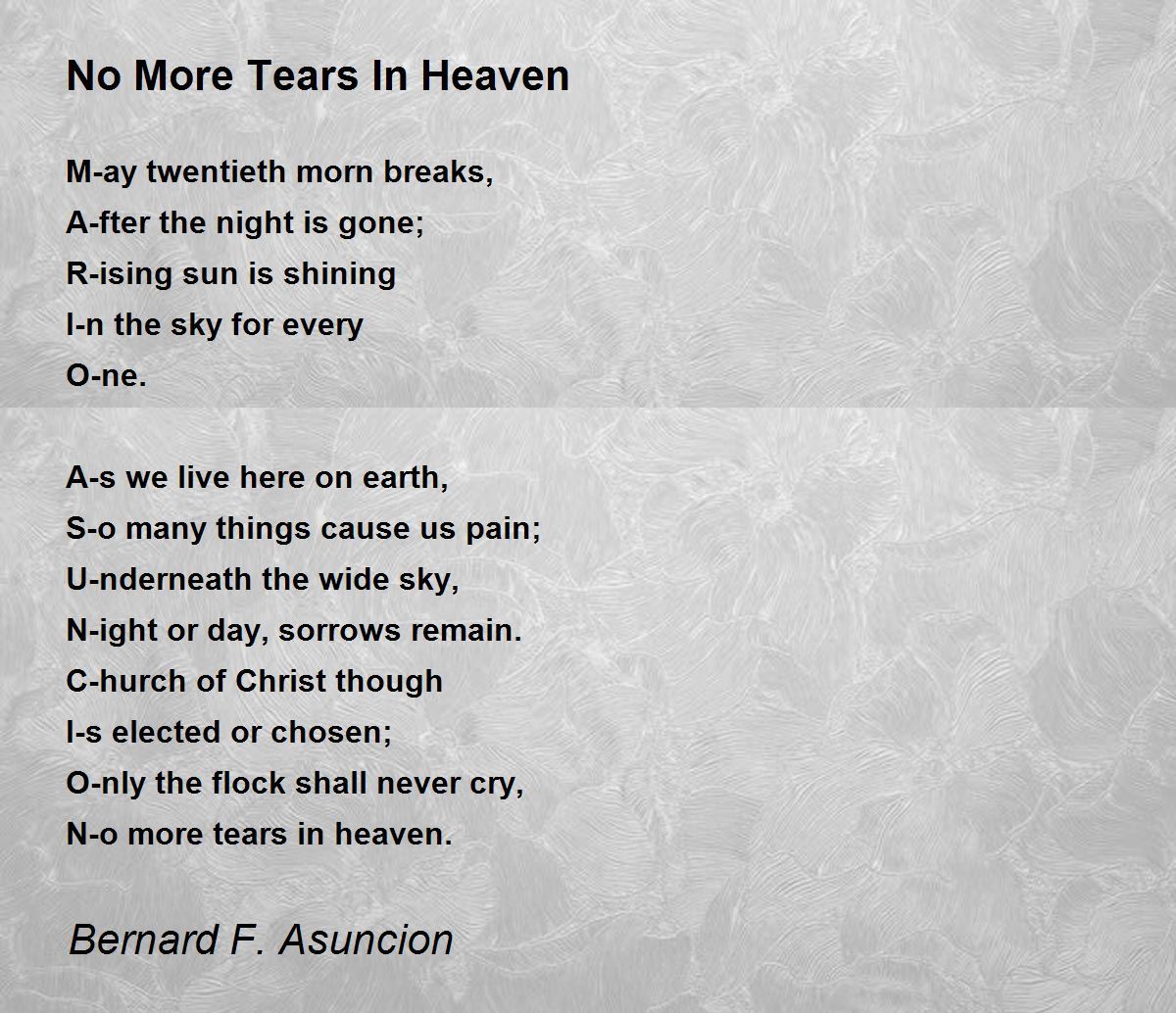 No More Tears In Heaven - No More Tears In Heaven Poem by Bernard F.  Asuncion