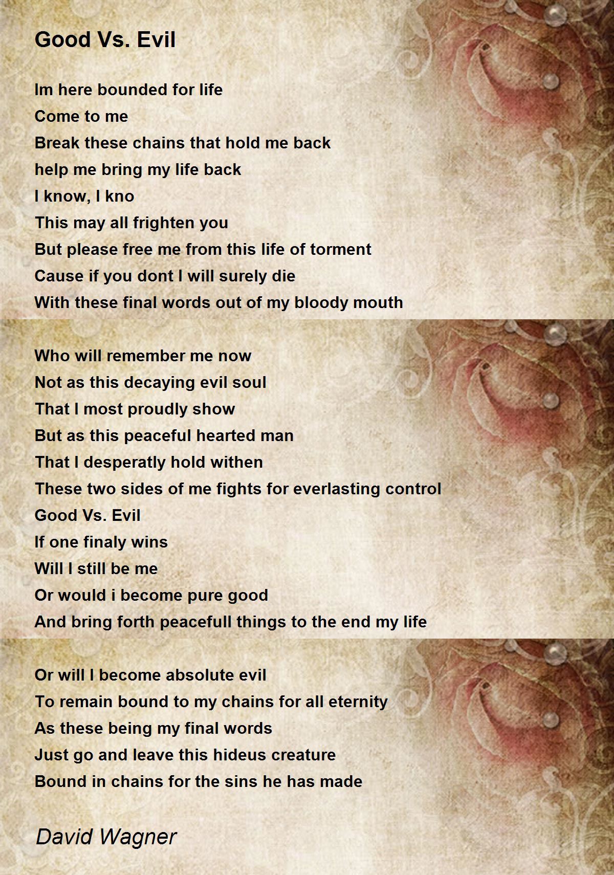 Good Vs Evil Poem By David Wagner