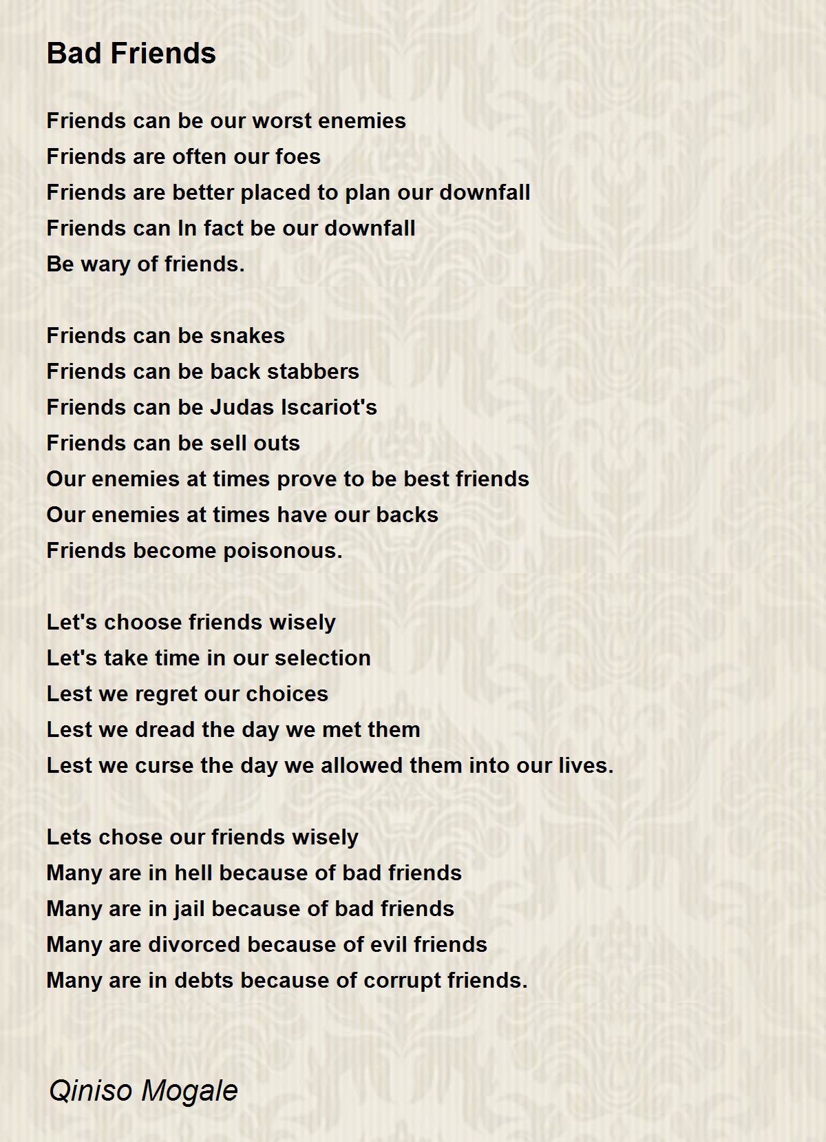 bad friendship poems