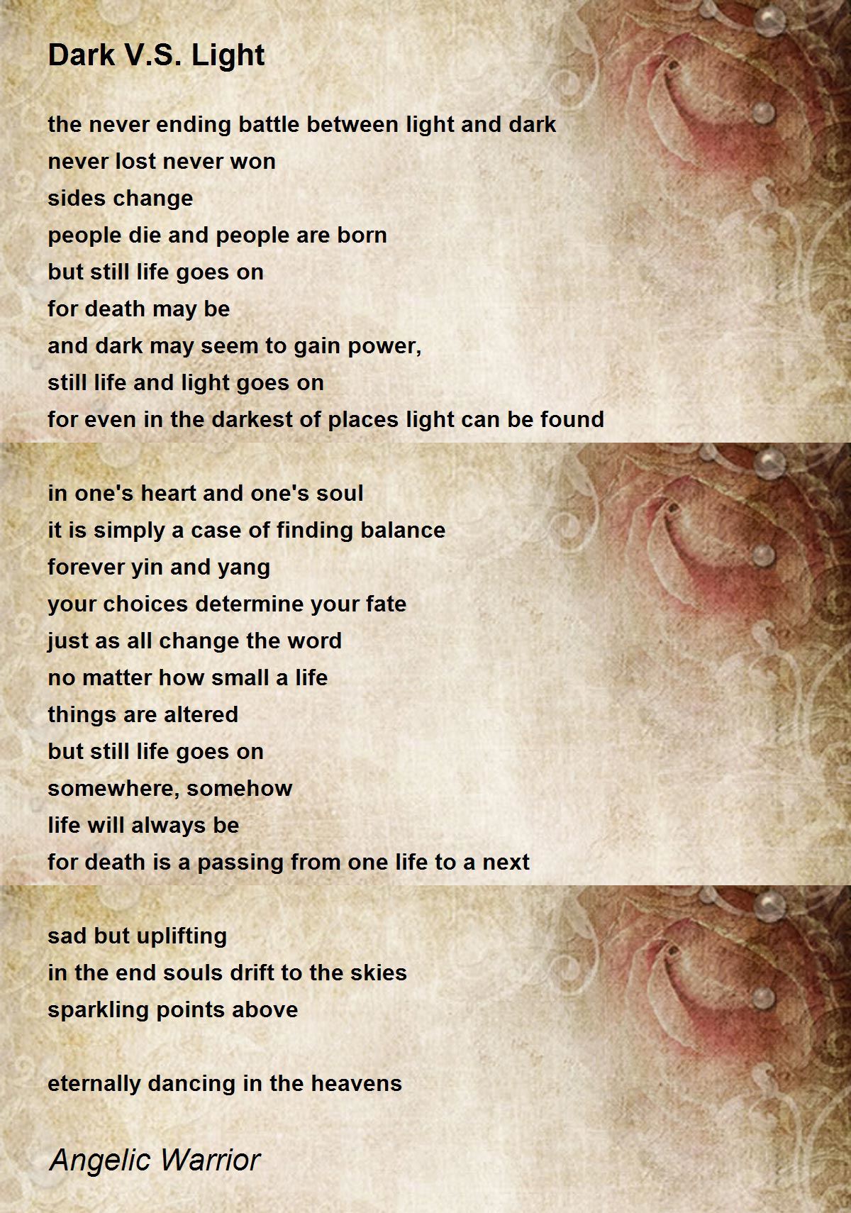 Dark V S Light Poem By Angelic Warrior
