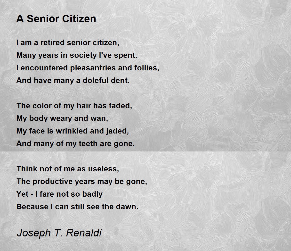 A Senior Citizen Poem By Joseph T Renaldi