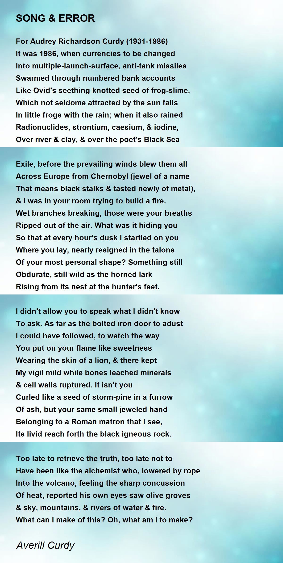 SONG ERROR SONG ERROR Poem by Averill Curdy